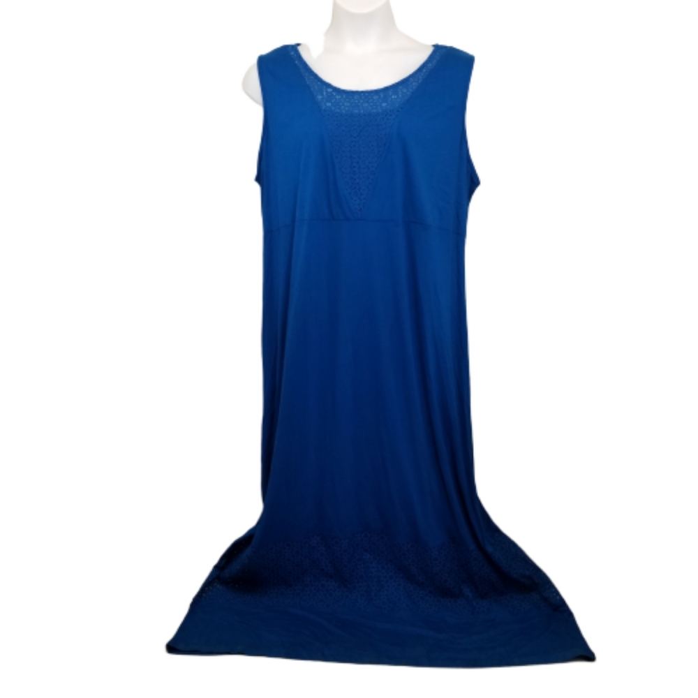 Catherines‎ 2X Blue Dress Maxi Long Lace Trim Sleeveless Stretch Summer Cruise